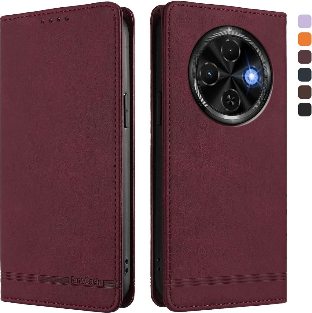 Hülle für Tecno Spark 30C 4G, Retro Kunstleder Ständer Klapphülle mit Kartenfächer und Magnetische Rot