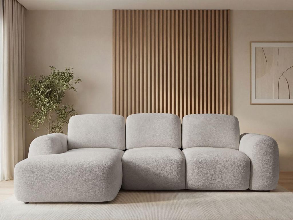 GrainGold Ecksofa L-Form Links Avelin - Ecksofa mit Schlaffunktion, Bettkasten - Moderne Ecksofa, Wohnzimmer Sofa - Eckcouch Hellgrau (Lambi 11)