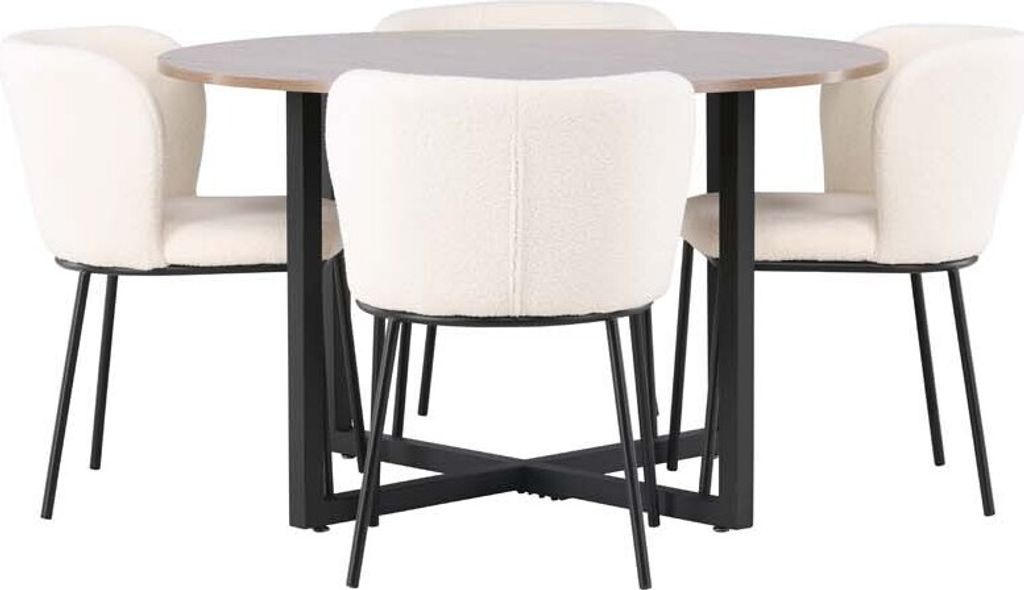 Durango Essgruppe Tisch Nussbaum Nachbildung und 4 Edina Stühle weiß.