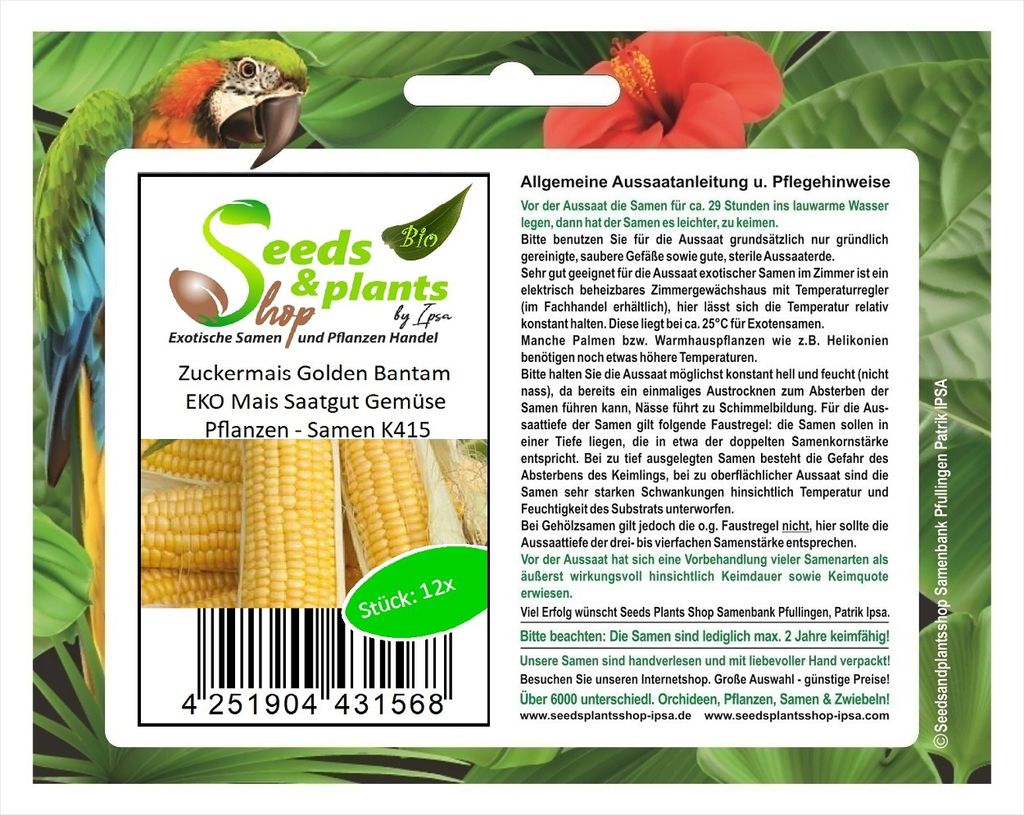 12x Zuckermais Golden Bantam EKO Mais Saatgut Gemüse Pflanzen - Samen K415