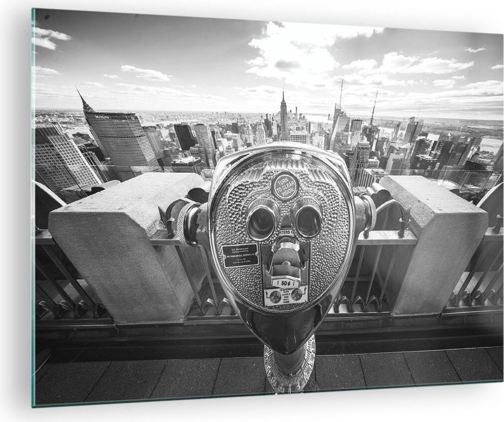 Bilder auf glas - Einteilig - Manhattan Fernglas Ansicht - 70x50cm - Glasbilder - Wandbilder - Bilder - zum Aufhängen bereit - Wanddekoration aus ...