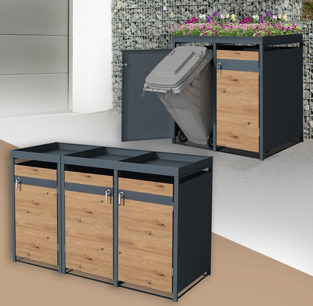 ML-Design box na odpadky se stříškou na květináč pro 3 koše Obrázek produktu 