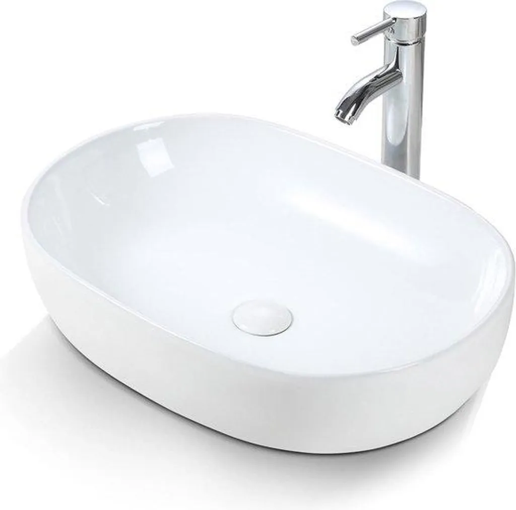 Vasque ovale design pour meuble de salle de bain en céramique blanc 59 cm