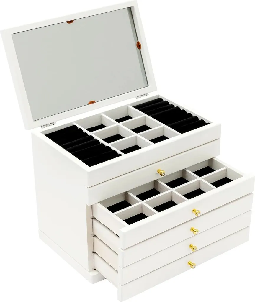 Grande Portagioie Bianco a 6 Cassetti - Organizer con Specchio Interno