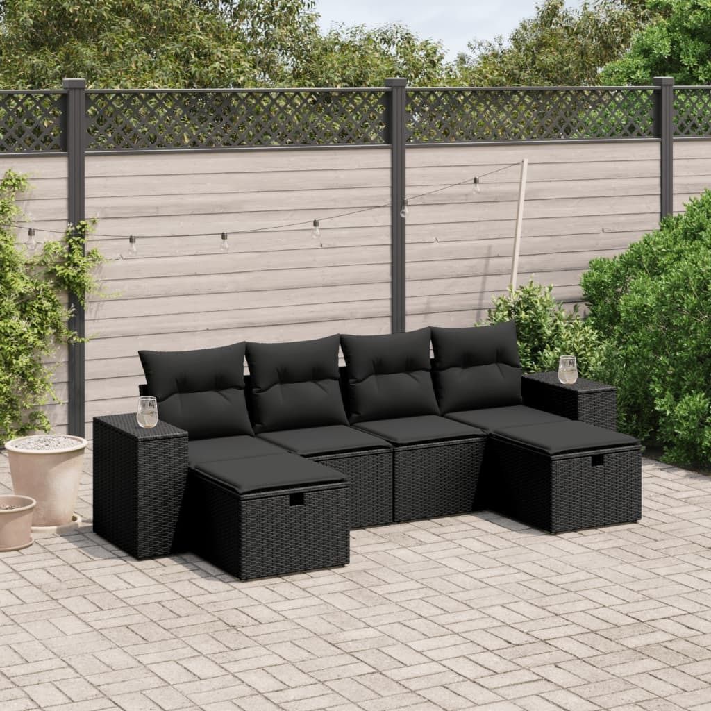 Maison Exclusive - 6-tlg. Garten-Sofagarnitur mit Kissen Schwarz Poly Rattan