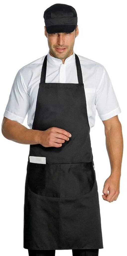 Tablier de cuisine noir réglable avec poche centrale format 70x90cm