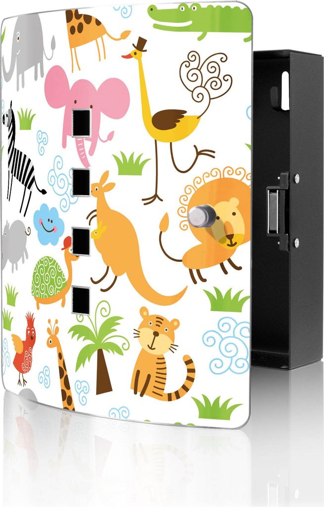 banjado Design Schlüsselkasten aus Edelstahl für 10 Schlüssel, Schlüsselschrank 24 x 21,5 x 7cm groß mit Magnetverschluss, Fröhliche Tiere [B...