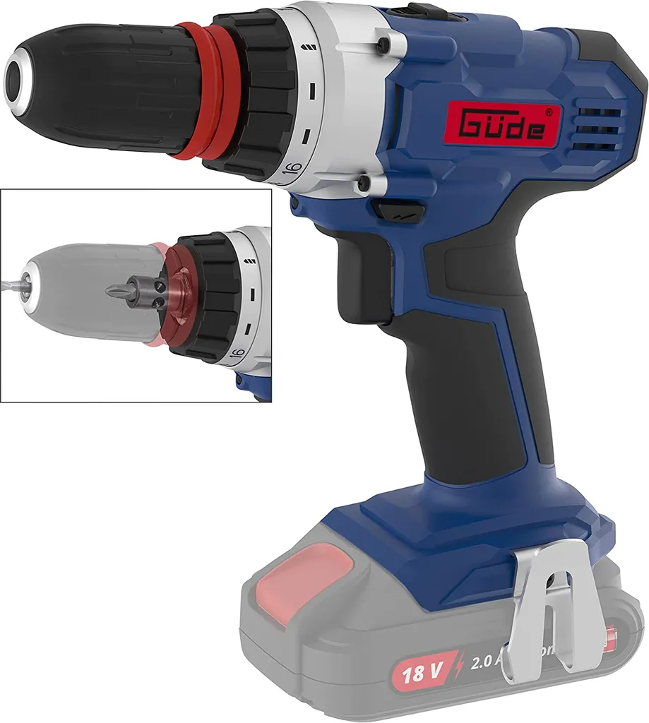 Güde 58524 Trapano avvitatore a batteria BS 18-0 II (18 V, Li-Ion, senza batteria e senza caricatore, luce di lavoro a LED integrata, coppia 30 Nm)