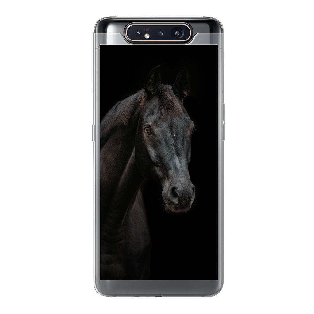 MuchoWow Handyhülle Schutzhülle Hülle für Samsung Galaxy A80 Pferd - Nutztier - Schwarz Silikon Softcase Handy Hülle - Schutzdeckel
