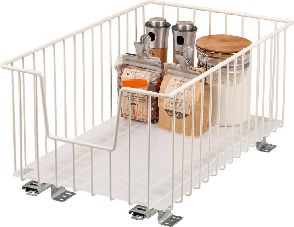 bremermann Schrank-Korbauszug 30 cm mit Einlegeboden, Küchenschublade zum Nachrüsten, Schrankauszug aus Metall, cremeweiß