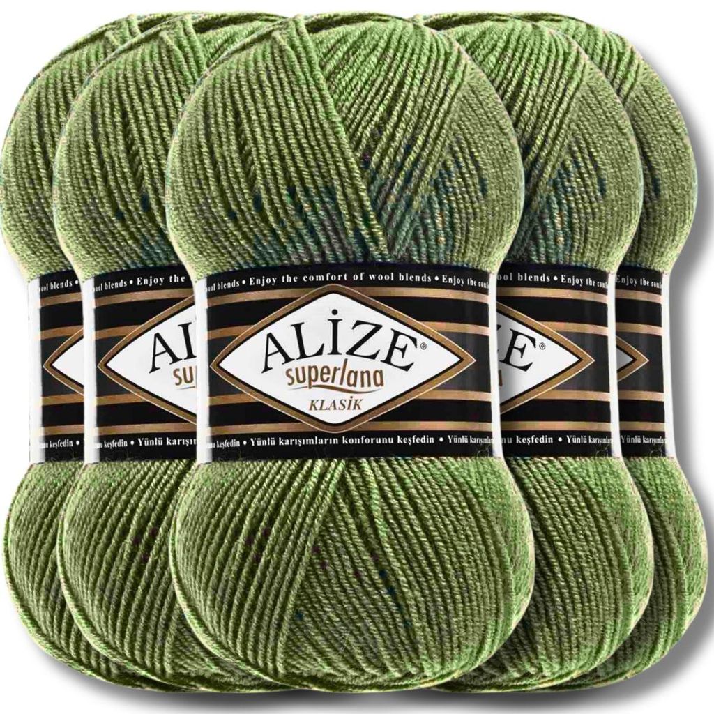 Alize 5x 100g Superlana Klasik Wolle, Uni, Häkeln, Stricken (Olive | 620)