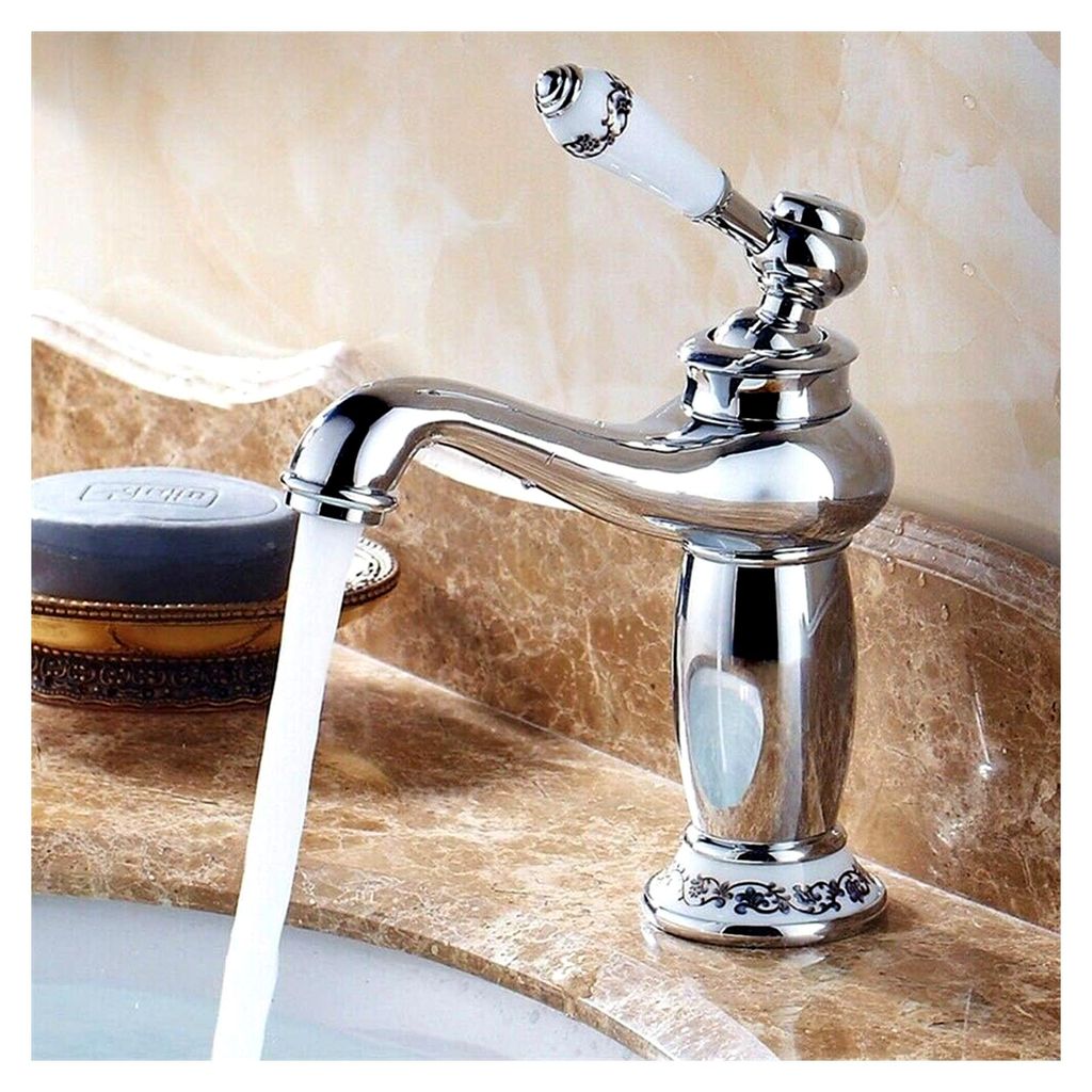 Antike Retro Messing Mischbatterie Wasserhahn Vintage Porzellan Waschbeckenarmatur Einhebelmischer Bad Küche Armatur