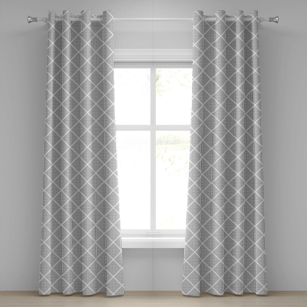 ABAKUHAUS Grau Ösenvorhang, Digitale geometrische volumetrische Diamantform mit dynamischen gestrichelten Effekten Web Lines Image Print, Dekorati...