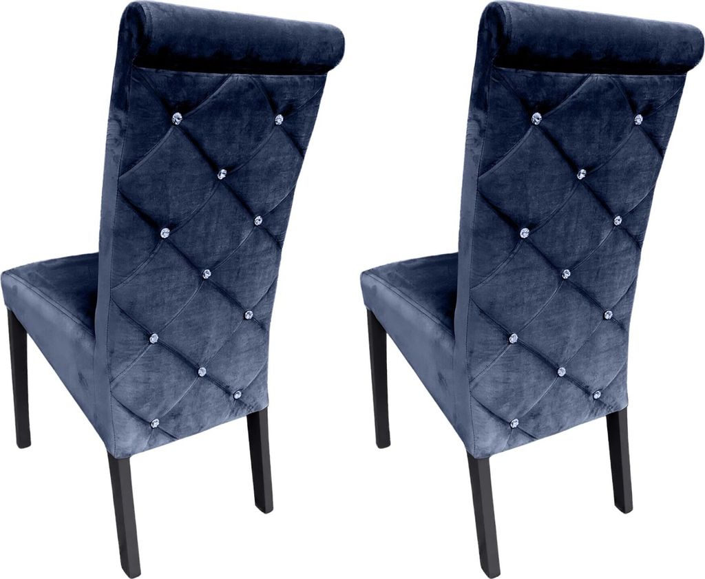 Ares Meble Esszimmerstühle 2er Set K6 - Esszimmerstuhl Holz - Küchenstühle, Esstisch Stühle, Essen Stuhl - Samt Dunkelblau - Schwarz