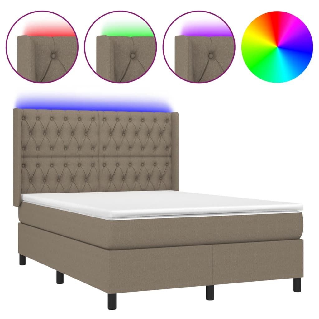 "2026 MODERNE"Boxspringbett Modernes/Doppelbett - Polsterbett Erwachsene/r /Kind - mit Matratze & LED Taupe 140x190cm Stoff - Klassische Betten Neu...