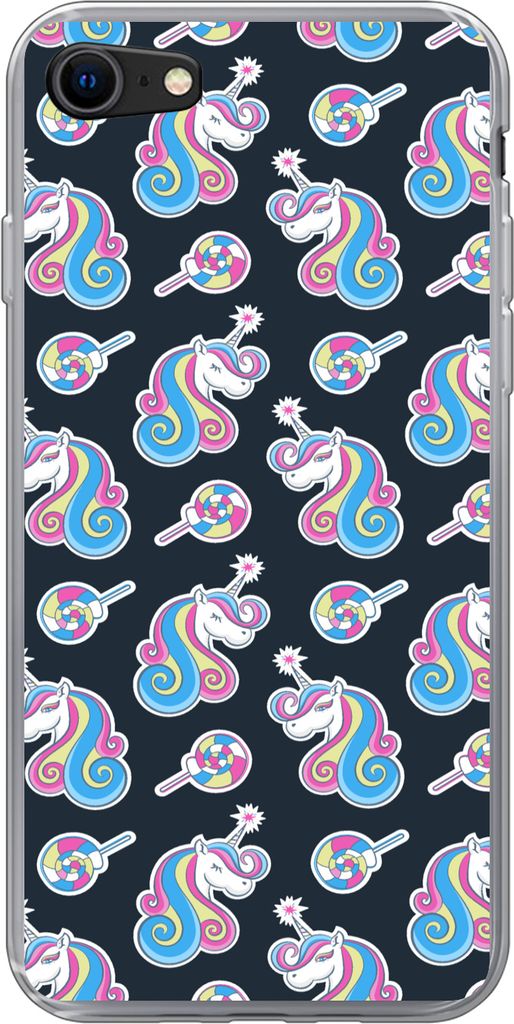 MuchoWow Handyhülle Schutzhülle Hülle für Telefoonhoesje iPhone SE 2020 Mädchen - Einhorn - Lutscher Bonbons - Muster - Mädchen - Kinder - ...