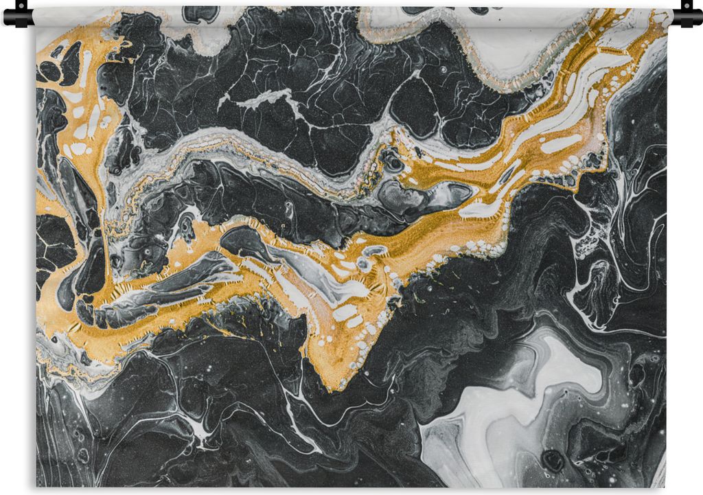 MuchoWow Wandteppich Wandbehang Marmor - Golden - Glocken 90x67.5 cm Tapisserie Dekoration Wandtuch - Fototeppich - Wand-Skulpturen