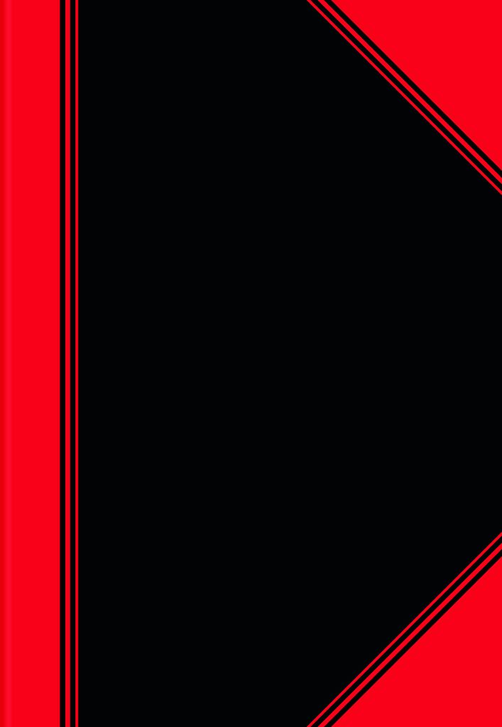 A graphic design with a black center and red borders.