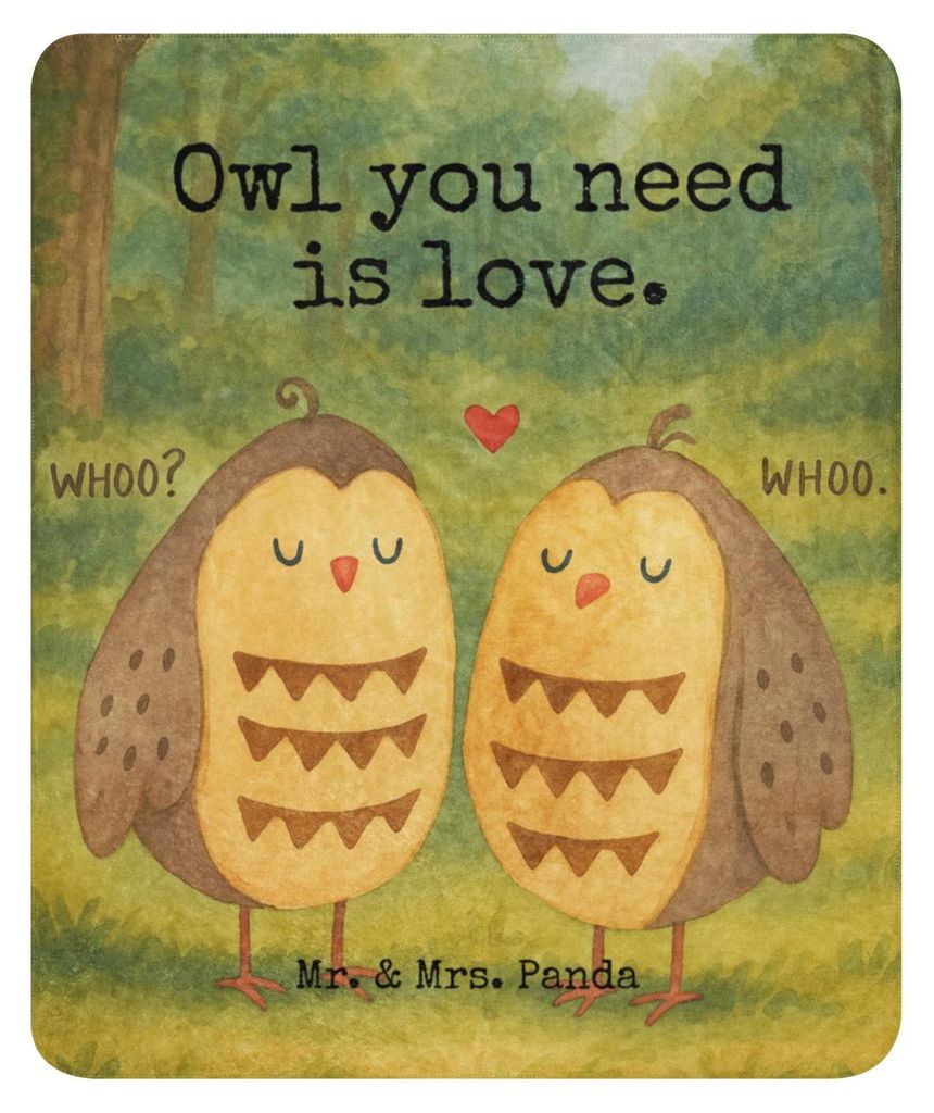 Mr. & Mrs. Panda Decke Eulen Liebe Design 130 x 155 cm - Weiß - Geschenk, Liebesspruch, Wortspiel, Kuscheldecke groß, Sherpa-Decke, Heimdecke, Eu...