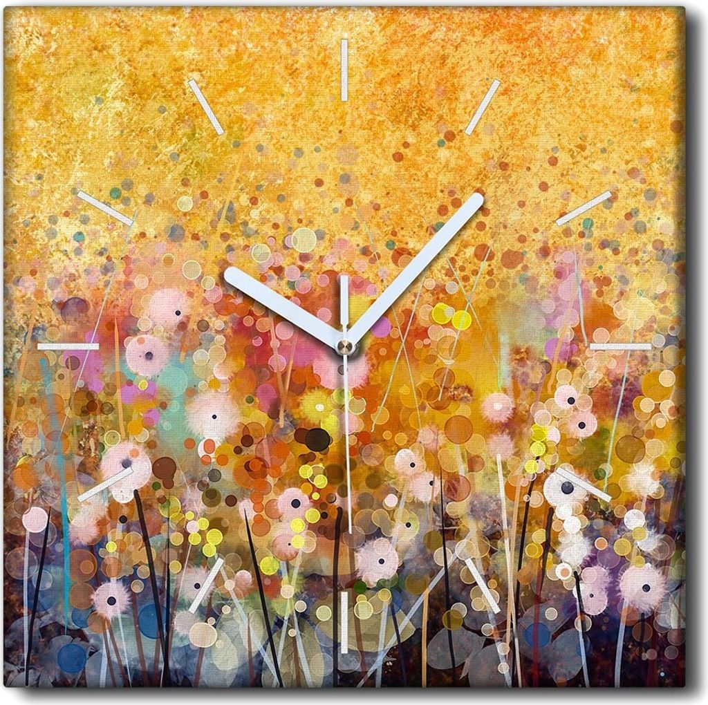 Coloray Uhr auf Leinwand 30x30 cm Wand Uhr Dekoration Wohnzimmer Segeltuch weiße Zeiger -Landschaft Wiese Natur.