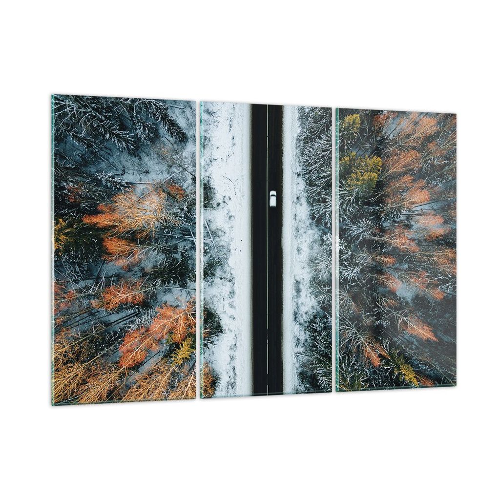 Bilder auf glas - 3 Teile - Wald Weg Schnee - 105x70cm - Glasbilder - Wandbilder - Bilder - zum Aufhängen bereit - Wanddekoration aus Glas - Glas ...