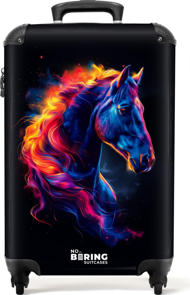 NoBoringSuitcases.com Koffer Handgepäck Trolley Rollkoffer Kleine Reisekoffer mit 4 Rollen - Seitenansicht eines Pferdes mit einer feurigen Mäh...