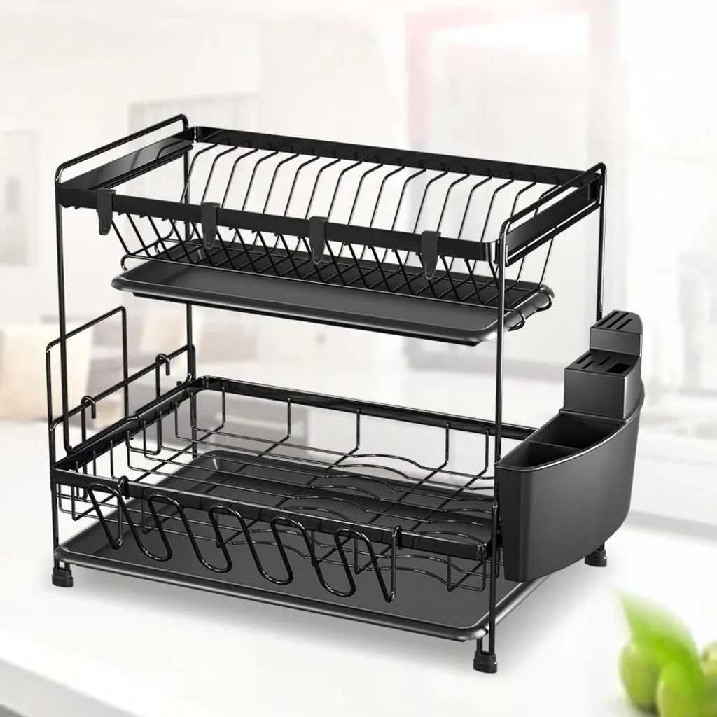Égouttoir à vaisselle compact de 2 étages avec porte-couverts