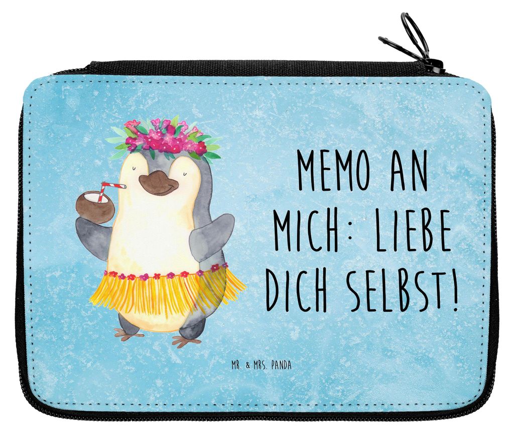Mr. & Mrs. Panda Federmäppchen Pinguin Kokosnuss - Eisblau - Geschenk, Schreibmappe, Federtasche, Mäppchen, Schlampermäppchen, Federmappe, Urlau...