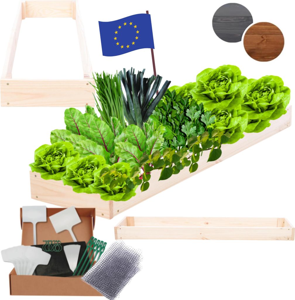 MODO24 Hochbeet Holz, Pflanzkasten, Massivholz, Kiefer, Kräuterbeet, Blumenkasten, Garten, Terrasse, 9x30x120 cm, Natur imprägniert, ZP09