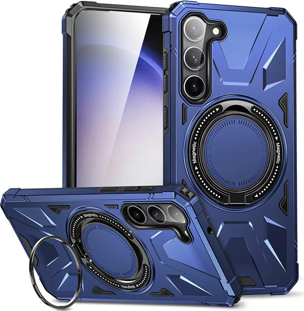 Custodia a doppio strato per Samsung Galaxy S23 compatibile con MagSafe, robusta custodia di protezione con supporto ad anello magnetico blu