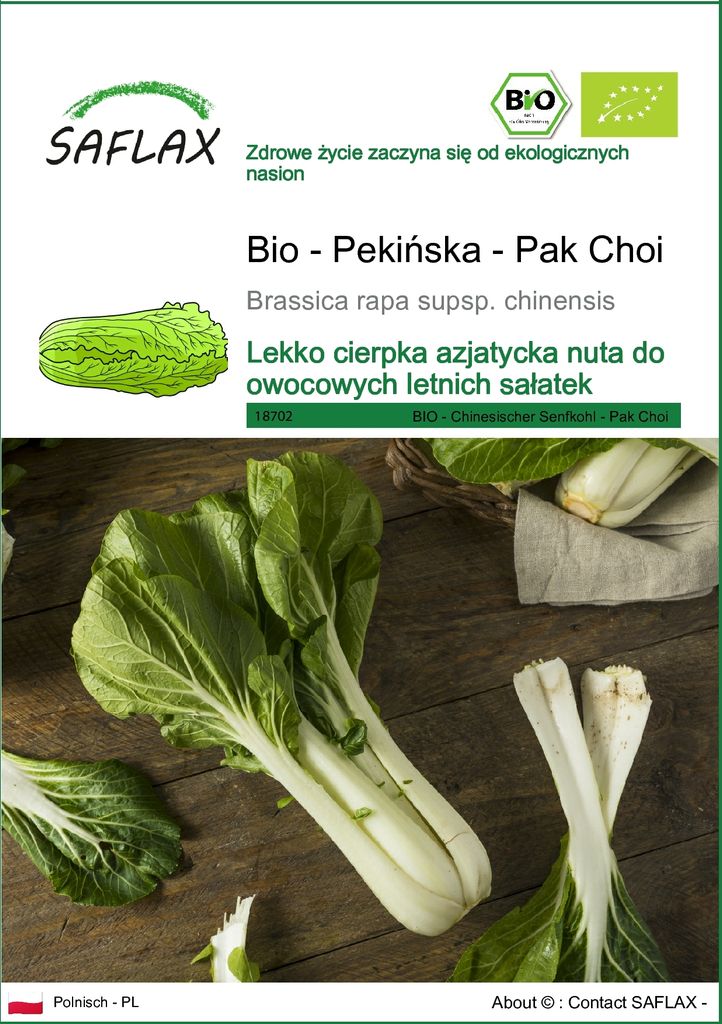 SAFLAX - Bio - Pekińska - Pak Choi - 300 Nasiona - Brassica Zdjęcie produktu 