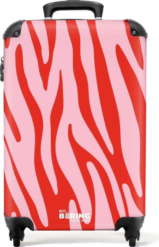 NoBoringSuitcases.com Koffer Handgepäck Trolley Rollkoffer Kleine Reisekoffer mit 4 Rollen - Rot mit rosa Zebramuster - Cabin Size < 55x40x23 cm...