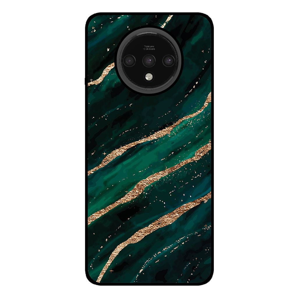 Smartphonica Telefon Fall Fit für OnePlus 7T mit Marmor-Druck - TPU zurück Abdeckung Fall Marmor-Design - Grün Gold