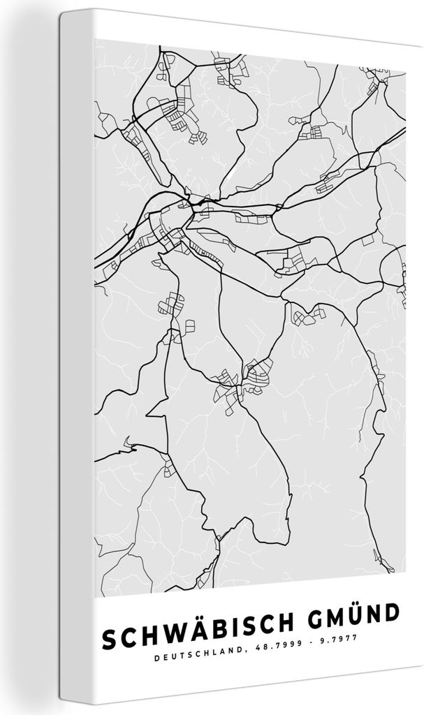 OneMillionCanvasses - Leinwandbilder - 90x140 cm, Schwäbisch Gmünd - Karte - Stadtplan - Deutschland, Wandbilder Kunstdruck Wanddekoration - Fo...