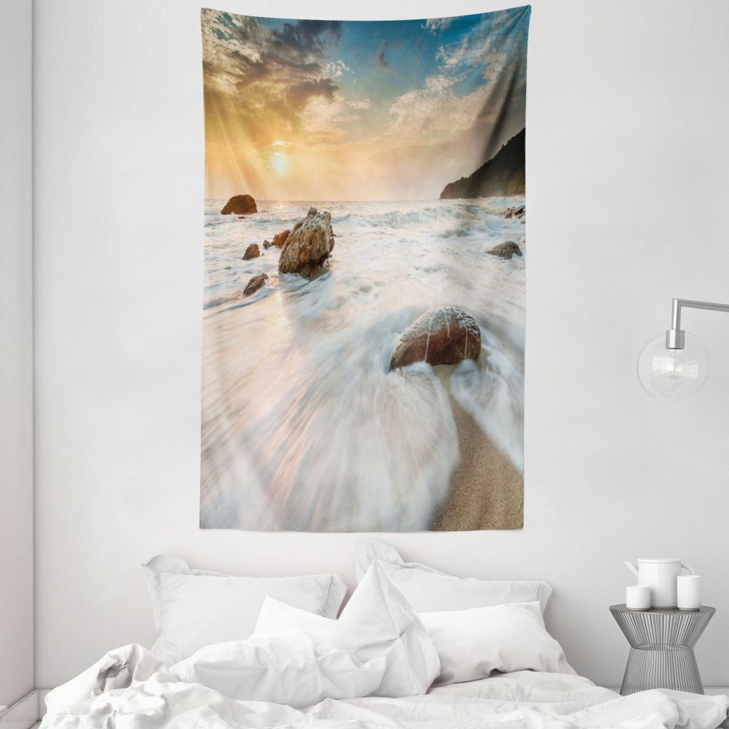 ABAKUHAUS Seestück Wandteppich und Tagesdecke, Strand und Horizont Himmel aus Weiches Mikrofaser Stoff Waschbar ohne Verblassen Digitaldruck, 140 ...