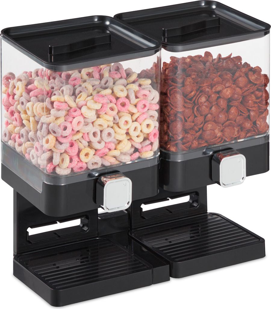 doppelter Cornflakes-Spender - 3,5 Liter - für Müsli, Frühstücksflocken & Nüsse - Süßigkeitenautomat - Kunststoff - schwarz