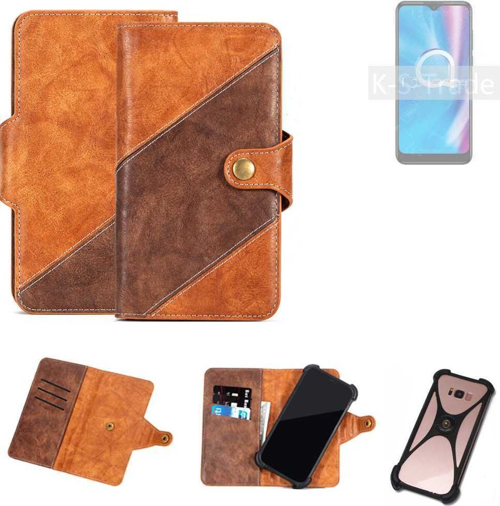 K-S-Trade Handyhülle Schutzhülle Bookstyle Case Wallet-Case kompatibel mit Alcatel 1S (2020) Cover Klapphülle Kantenschutz Smartphone dunkelbraun