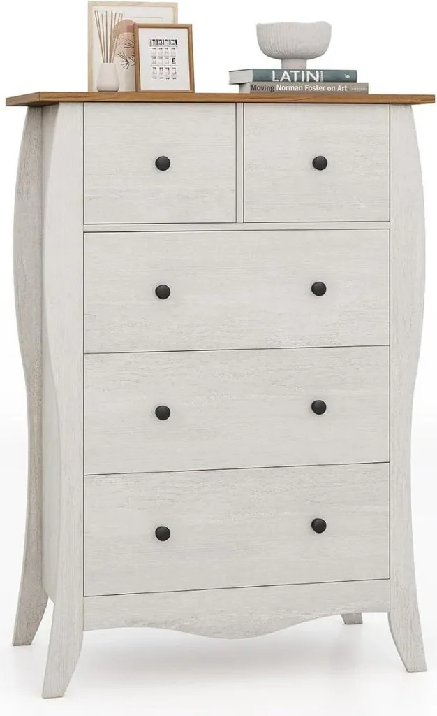 Credenza 5 Cassetti in Tessuto Grigio Minimal Country per Camera