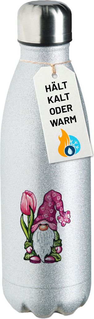 Huuraa Trinkflasche Gnom Fabelwesen 500ml Silver Edelstahl Wasserflasche Trinkflasche Geschenkidee