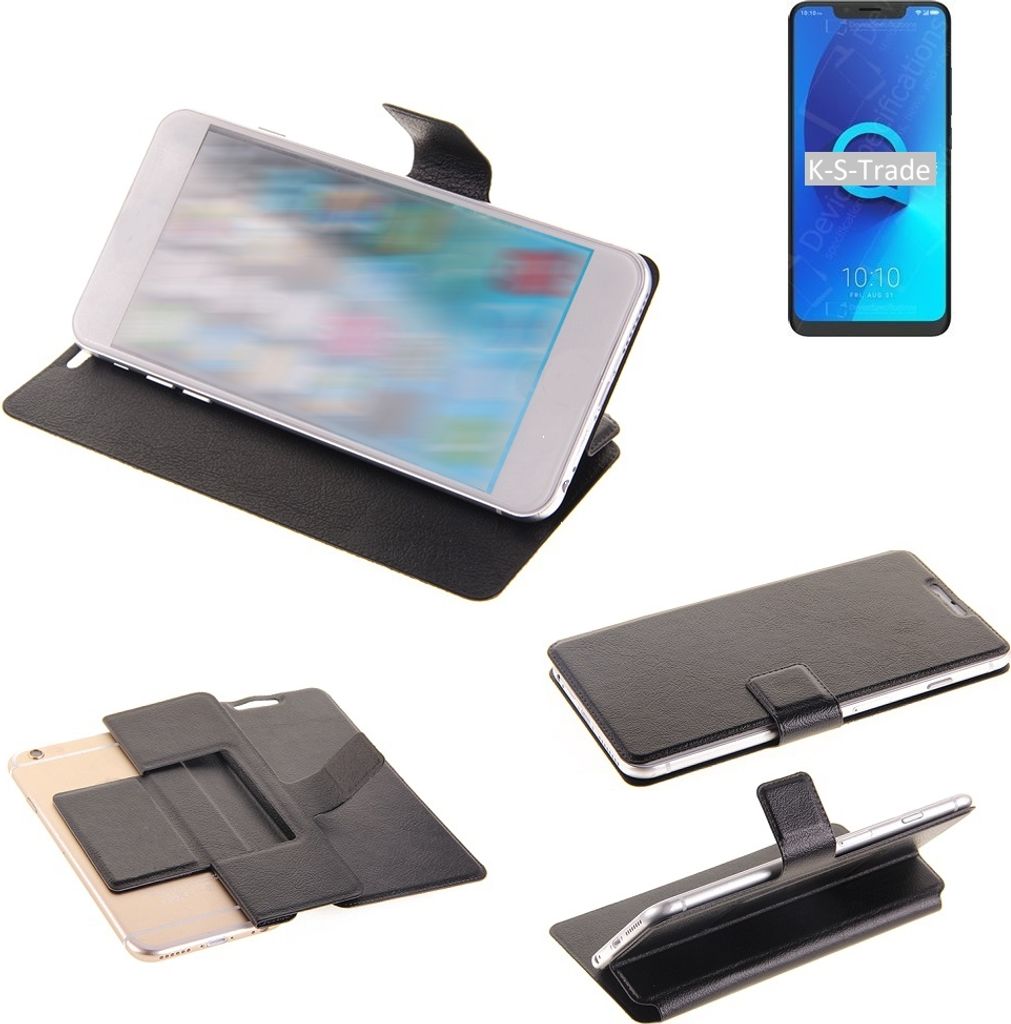 K-S-Trade Schutzhülle kompatibel mit Alcatel 5V Schutzhülle Flip Cover Klapphülle Wallet Case Slim Handyhülle bookstyle schwarz