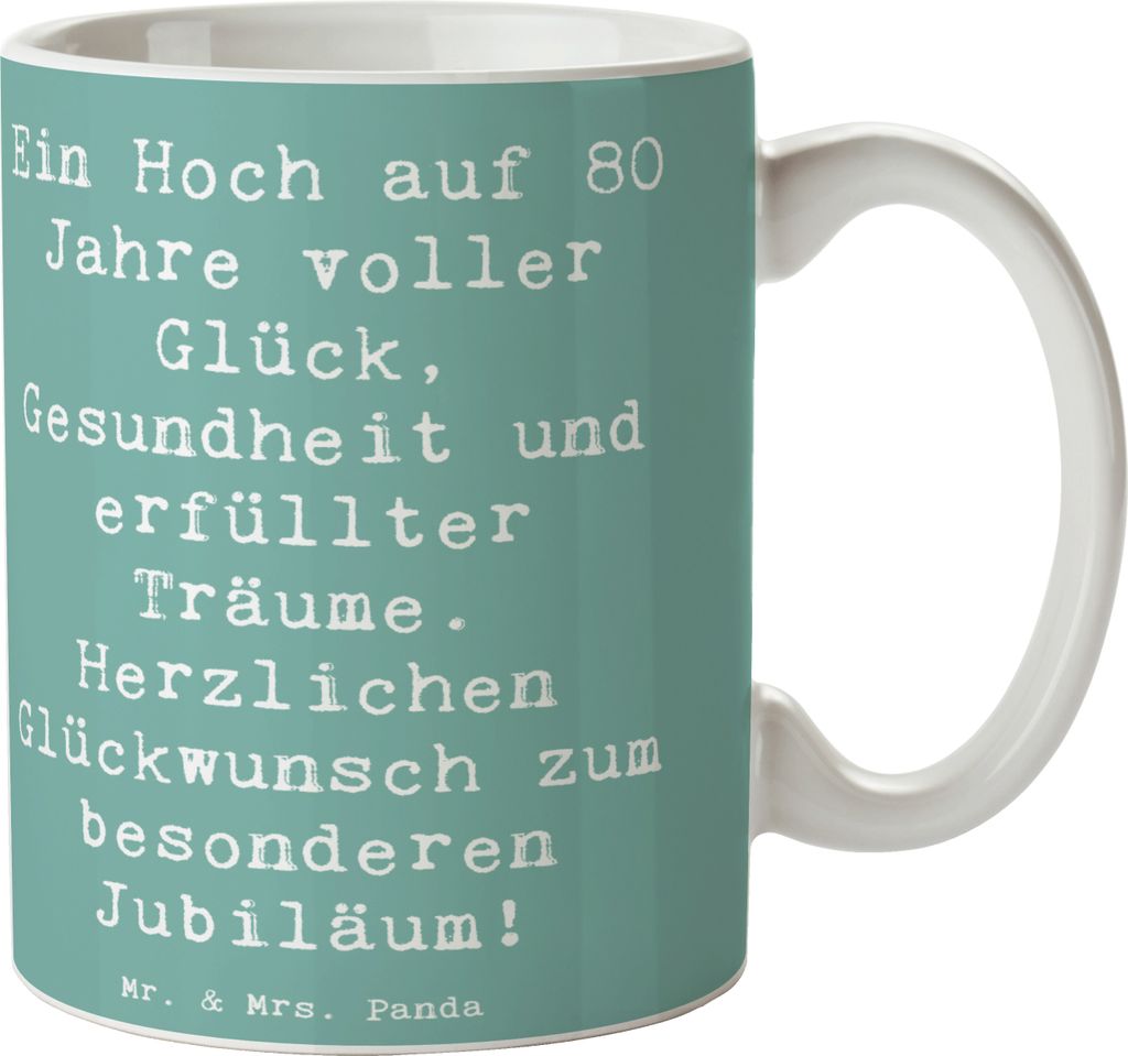 Mr. & Mrs. Panda Kaffeebecher Spruch 80. Geburtstag Freude - Meeresbrise - Geschenk, Kaffeetasse, Becher, Gesundheit, Ein Hoch auf 80 Jahre, Teetas...