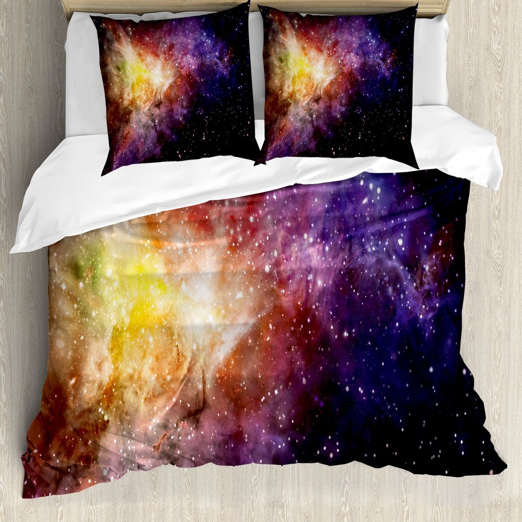 ABAKUHAUS Galaxis Bettbezug, Weltraum-Nebel-Ansicht, Milbensicher Allergiker geeignet mit Kissenbezügen, 155 cm x 220 cm - 80 x 80 cm, Schwarz, Li...