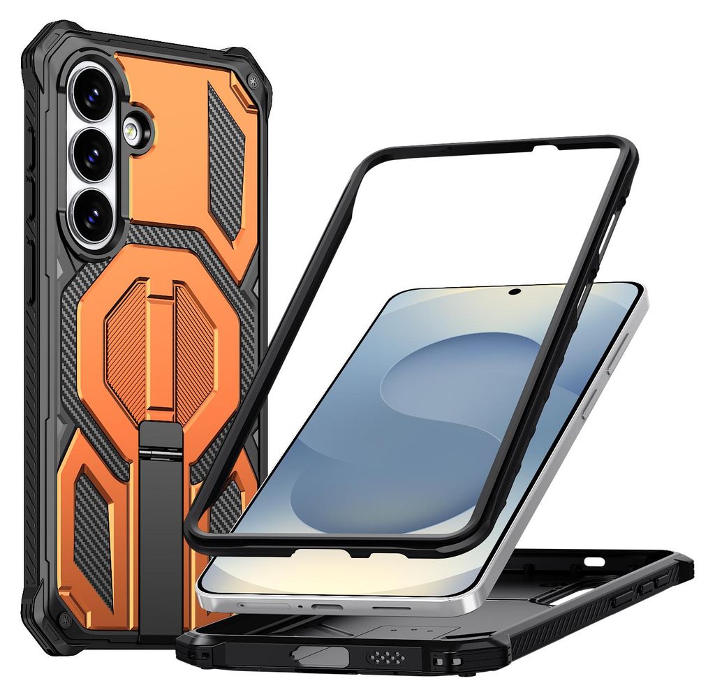 Magnetische Hülle für Samsung Galaxy S26, Kompatibel mit MagSafe, Mit Metall-Ständer, Militärischer Stoßschutz Handyhülle Orange