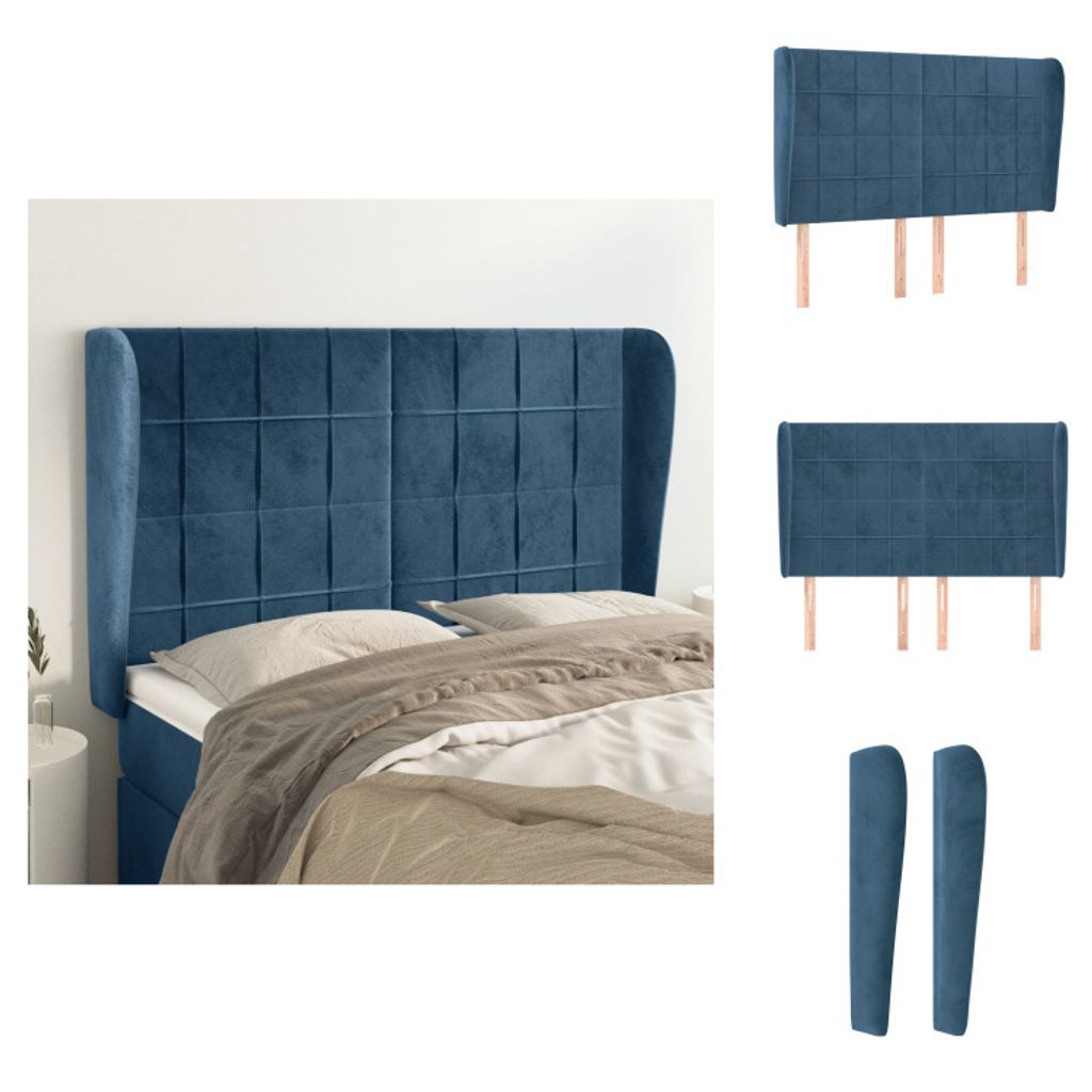 vidaXL Kopfteil mit Ohren Dunkelblau 147x23x118/128 cm Samt - Kopf- & Fußenden