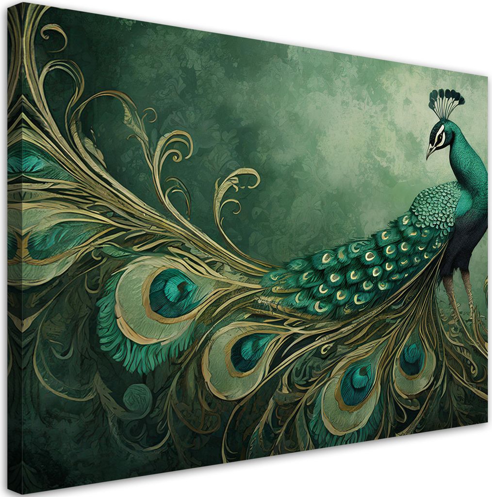 Leinwandbild Pfau Tiere Vögel 120x80 Feeby Grün bild für die wand bereit zum aufhängen