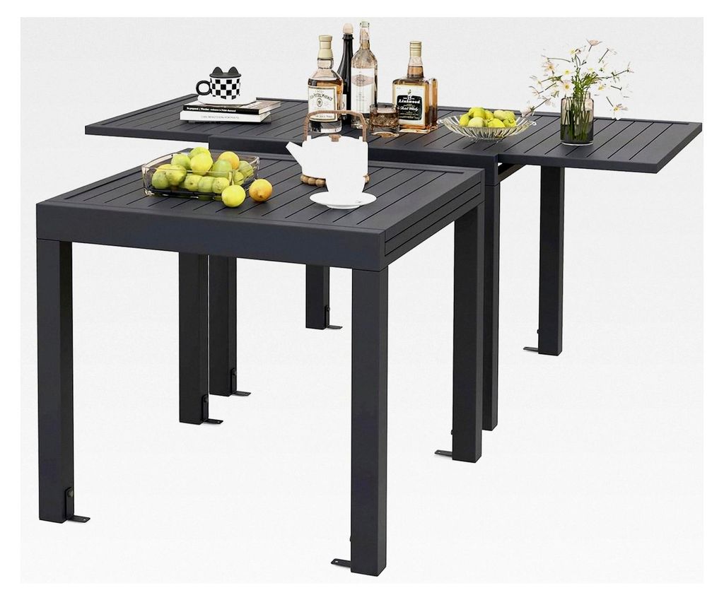 Ausziehbarer Gartentisch, Esstisch für den Außenbereich, Aluminium Tisch, 80-160 cm, für 4-6 Personen, rechteckig, für Garten und Terrasse