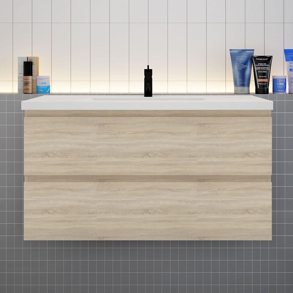 Badezimmermöbel 100cm CINIC-Serie Mineralguss Waschtisch Produktbild 