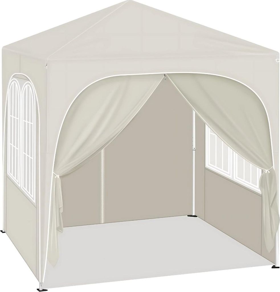 Faltbares Gartenpavillon 2x2 m – Mit Seitenwänden – Höhenverstellbar – Pop-Up Pavillon – Wasserfest & UV-Schutz – Beige/Weiß – Für ...