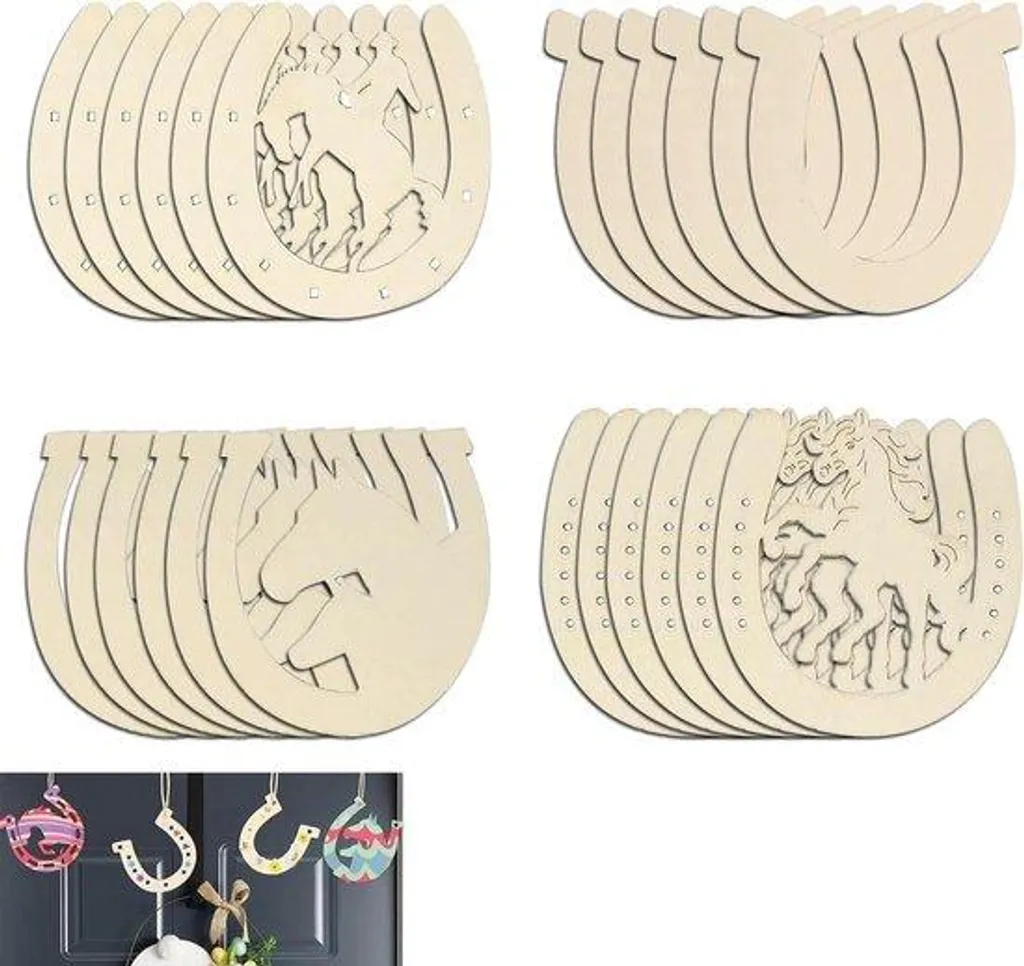 Décoration murale fer à cheval en bois lot de 24 pour chambre et atelier