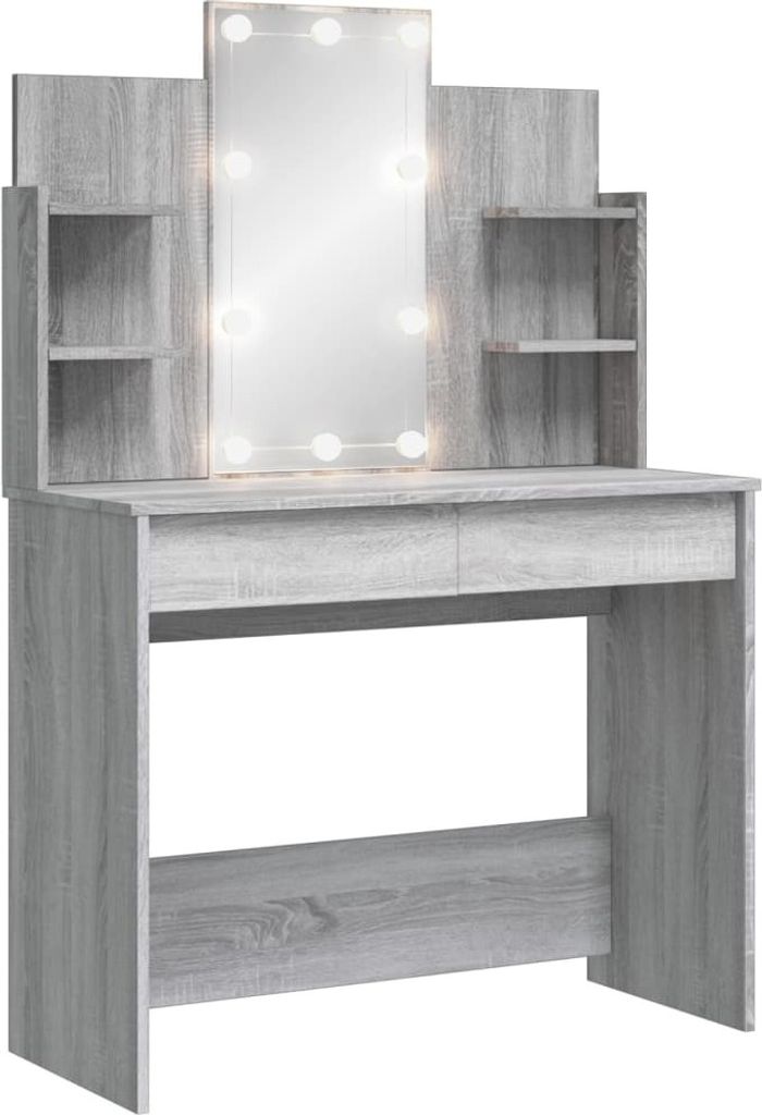 vidaXL Schminktisch mit LED-Leuchten Grau Sonoma 96x40x142 Produktbild 